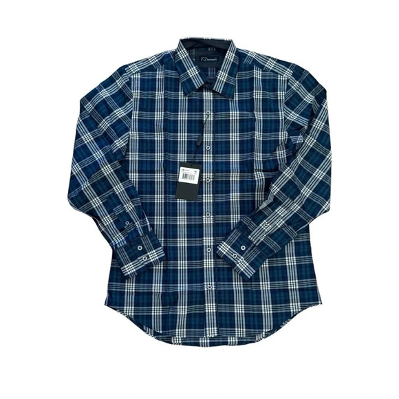 7 Diamonds Blue Plaid Dress Shirt Top Checked Long Sleeve Collar Button up S NWT - Picture 1 of 9